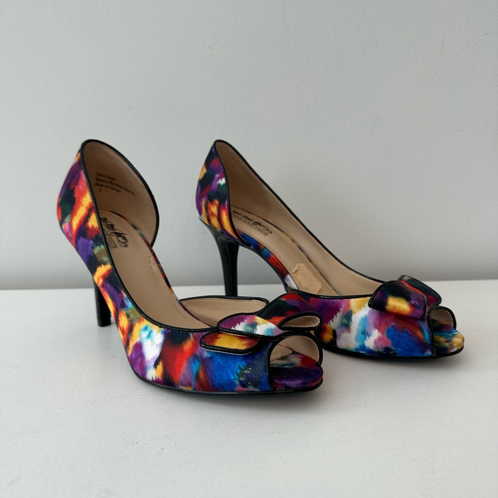 Coach and Four Women’s  D’Orsay Heels Stilettos Open Toe Shoes Multicolor Size 8